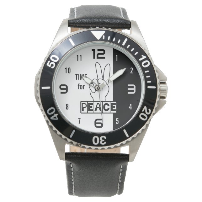 Time for Peace – Black & White Hand Design Watch (Front)