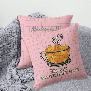 Time for Pumpkin Spice Latte Fall Custom Name Throw Pillow