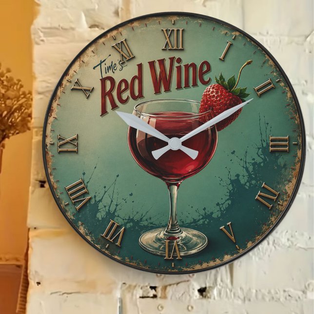 Time for Red Wine  Rustic Vineyard Large Clock (Creator Uploaded)