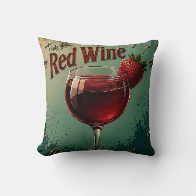 Time for Red Wine  Rustic Vineyard Throw Pillow (Front)