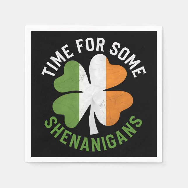 Time For Some Shenanigans Clover St Patrick's Day Napkins (Front)