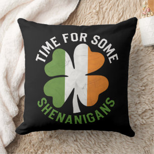 Time For Some Shenanigans Clover St Patrick's Day Throw Pillow