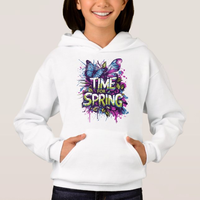 Time For Spring - Graffiti Spray Slash Girls Hoodie (Front)