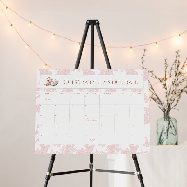 Time for Tea Baby Arrival Calendar Pink Foam Board (In Situ (Stand))