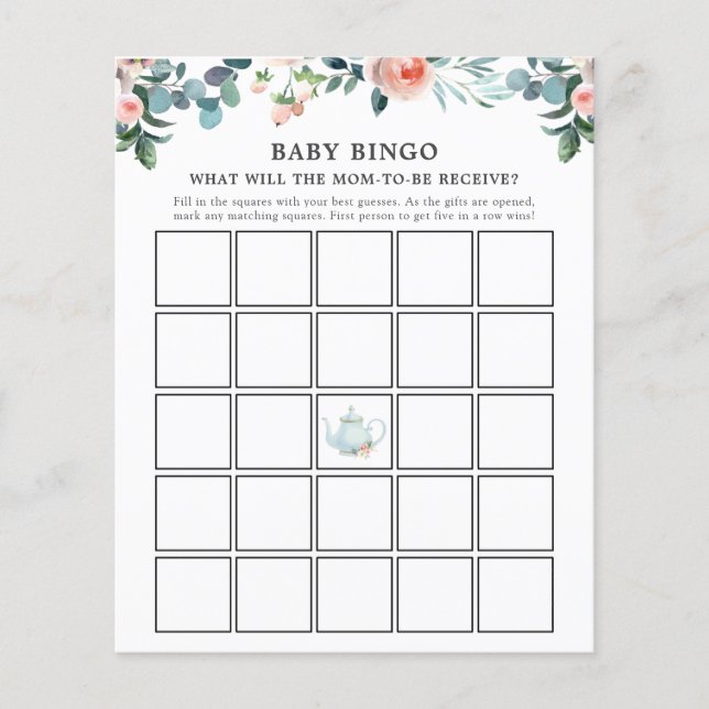 Time for Tea Baby Bingo Game Card (Front)