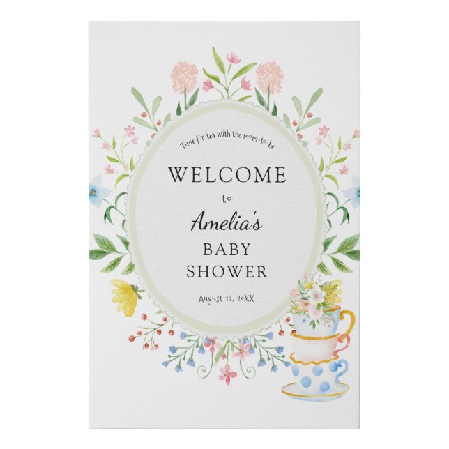 Time for Tea Baby Shower Faux Canvas Print (Front)