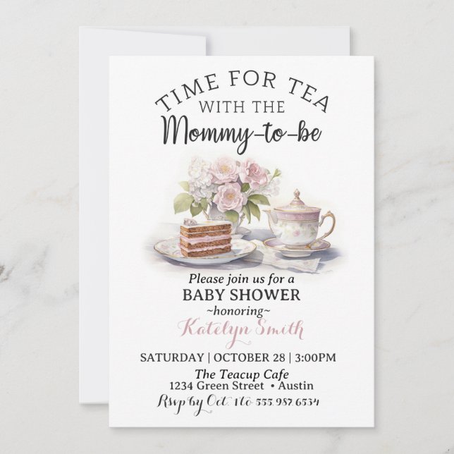 Time For Tea Baby Shower Floral Tea Time Invitation (Front)