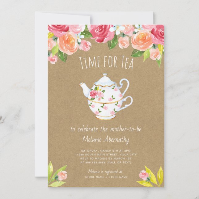 Time for tea baby shower invitation (Front)