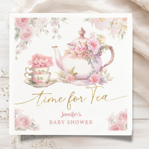 Time for Tea Baby Shower Pink Floral Paper Napkins