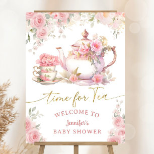 Time For Tea Baby Shower Pink Floral Welcome Foam Board