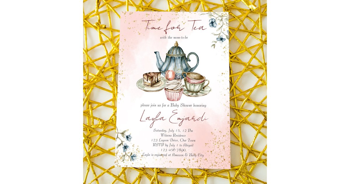 Time Four Tea Invitation Time for tea baby shower tea party invitation | Zazzle