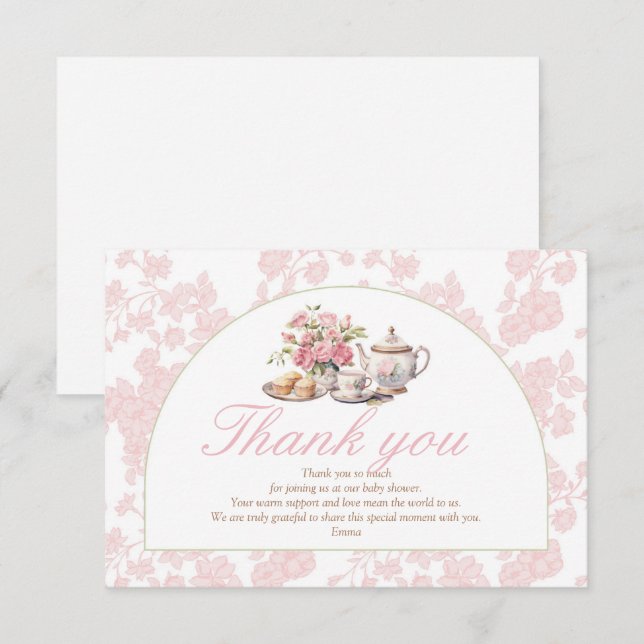 Time for Tea Baby Shower Thank You Card (Front/Back)