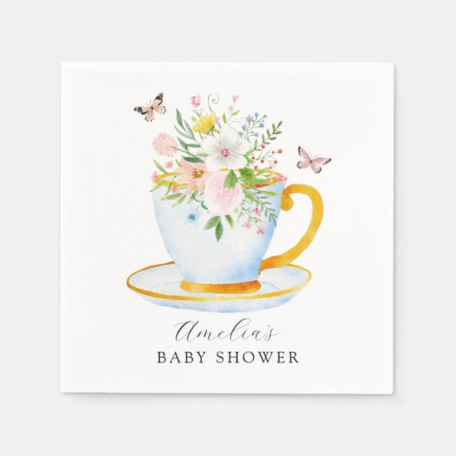Time for Tea Baby Shower Whimsical Wildflower Napkins (Front)