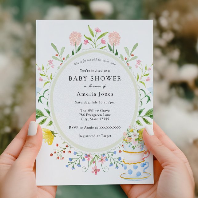 Time for Tea Baby Shower Wildflower Invitation (Creator Uploaded)