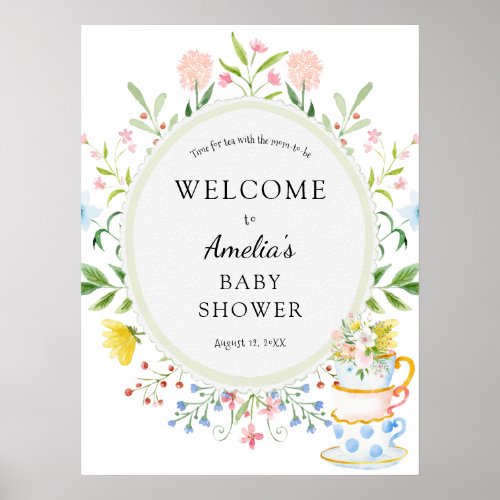 Time for Tea Baby Shower Wildflower Poster