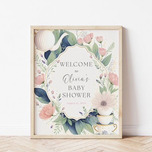 Time for Tea Baby Shower Wildflower Welcome Poster