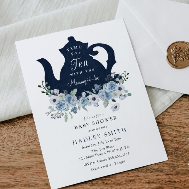 Time for Tea Blue Baby Shower Invitation (Creator Uploaded)