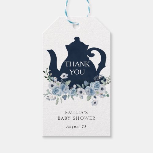 Time for Tea Blue Baby Shower Thank you Gift Tags