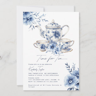 Time for Tea Blue Chinoiserie Bridal Shower Party Invitation