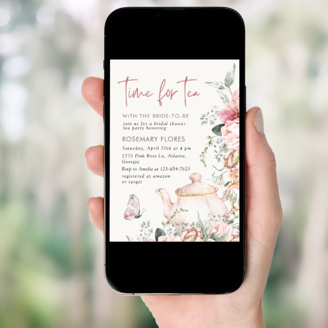 Time For Tea Boho Floral Bridal Shower Invitation (Front Digital)