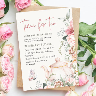 Time For Tea Boho Floral Bridal Shower Invitation