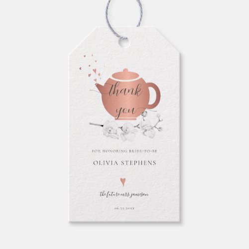 Time for Tea Boho Gold Hearts Orchids Bridal Tea Gift Tags