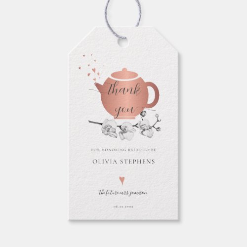 Time for Tea Boho Gold Hearts Orchids Bridal Tea Gift Tags