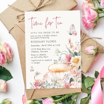 Time For Tea Boho Teacup Floral Bridal Shower Invitation | Zazzle