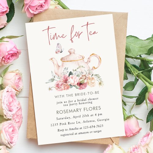 Time For Tea Boho Teapot Bridal Shower Invitation