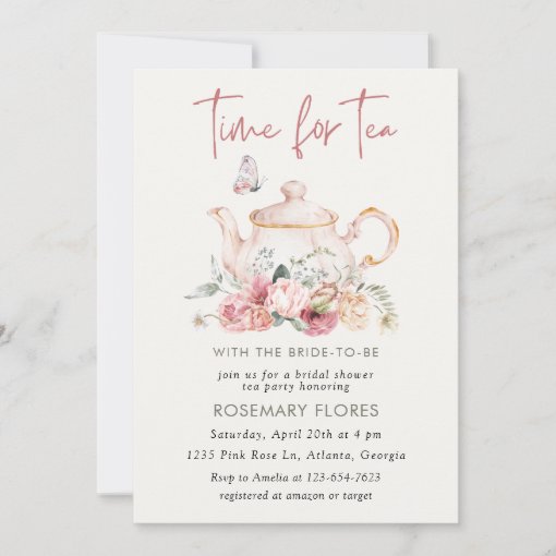 Time For Tea Boho Teapot Bridal Shower Invitation | Zazzle