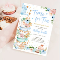 Time for Tea Brewing Tea Party Blue Baby Shower