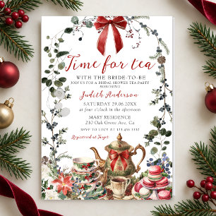 Time For Tea Bridal Shower Christmas Tea Party Invitation