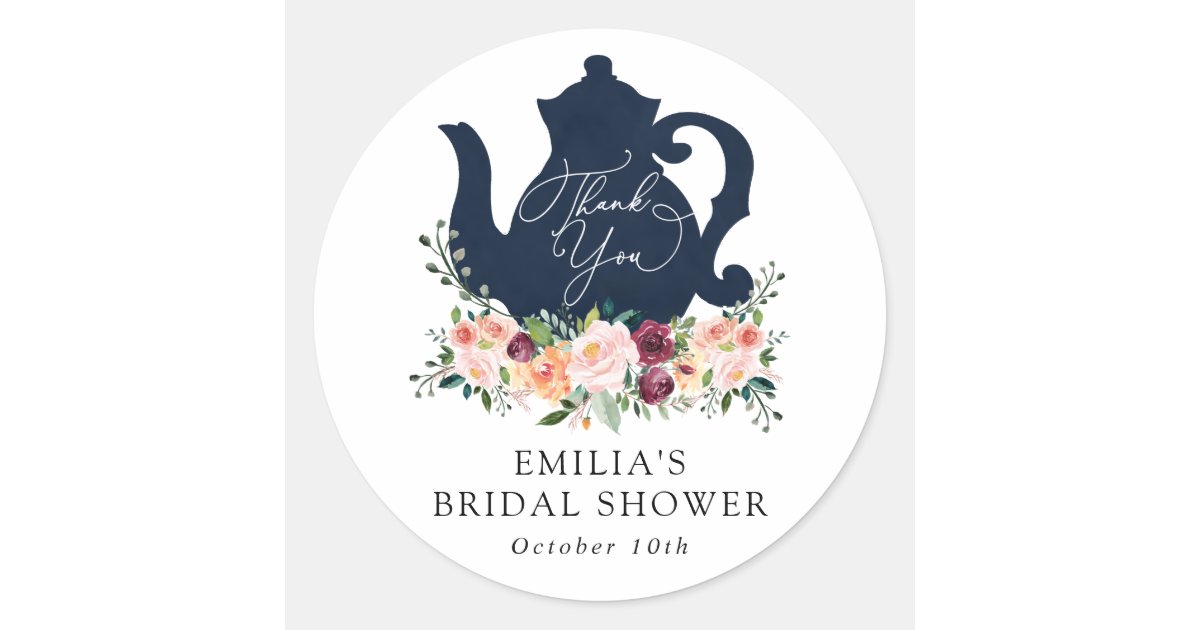 Time for Tea Bridal Shower Thank you Classic Round Sticker | Zazzle