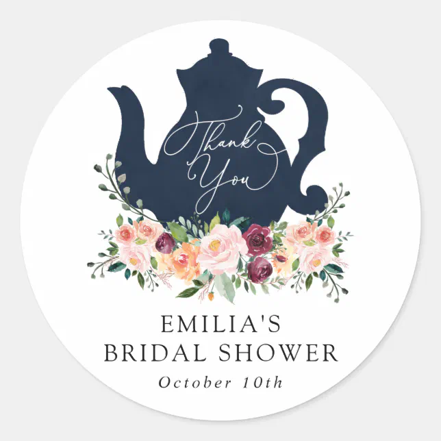 Time for Tea Bridal Shower Thank you Classic Round Sticker | Zazzle