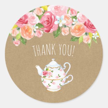 Time For Tea Bridal Shower Thank You Favor Classic Round Sticker by lemontreeweddings at Zazzle
