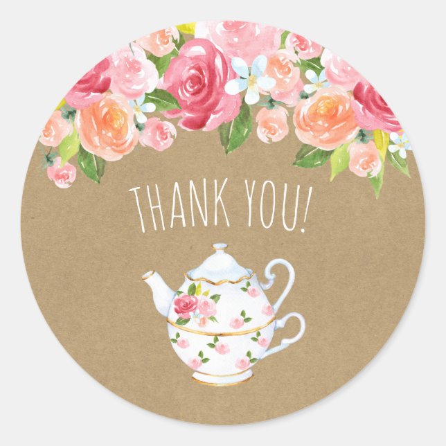 Time for tea bridal shower thank you favor classic round sticker (Front)