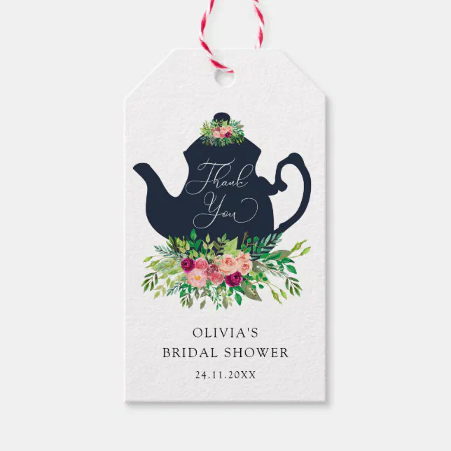 Time for tea bridal shower thank you gift tags | Zazzle