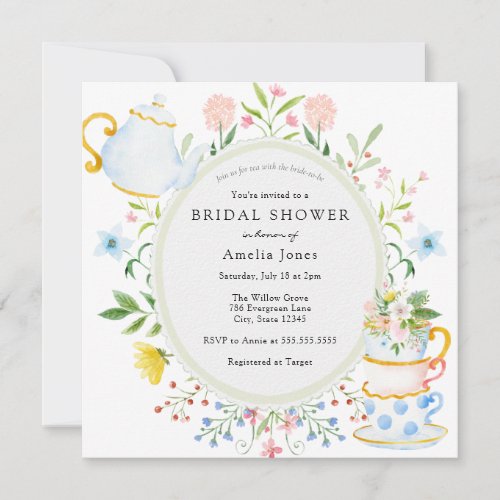 Time for Tea Bridal Shower Wildflower Invitation