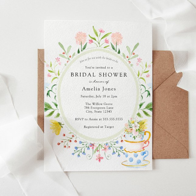 Time for Tea Bridal Shower Wildflower Invitation (Creator Uploaded)