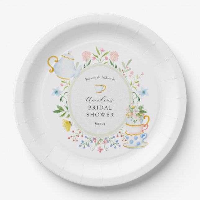 Time for Tea Bridal Shower Wildflower Paper Plates (Front)