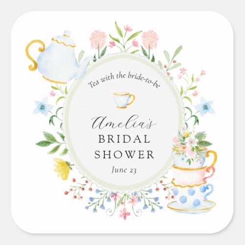 Time for Tea Bridal Shower Wildflower Square Sticker