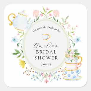 Time for Tea Bridal Shower Wildflower Square Sticker