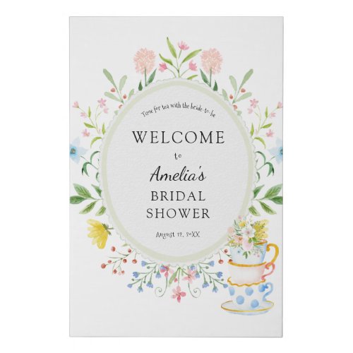 Time For Tea Bridal Shower Wildflower Welcome Faux Canvas Print