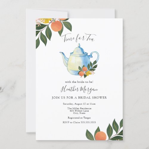 Time for Tea Citrus Bridal Shower Invitation