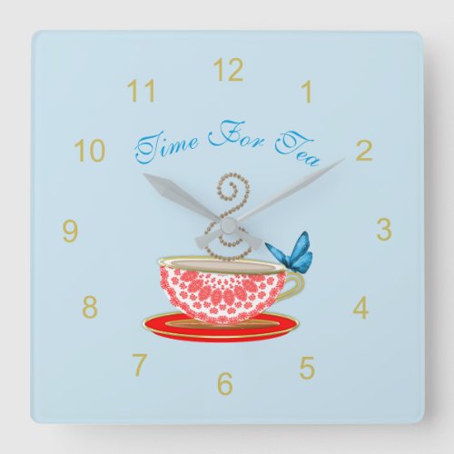 Time For Tea Cute Square Wall Clock