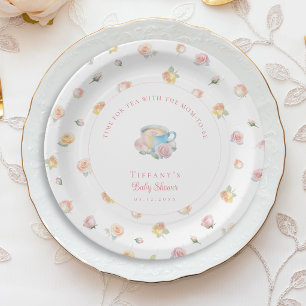 Time For Tea Elegant Floral Tea Party Baby Shower Paper Plates