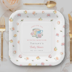 Time For Tea Elegant Floral Tea Party Baby Shower Paper Plates