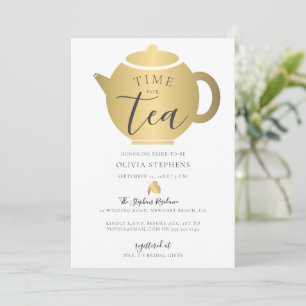 Time for Tea Elegant Minimalist Gold Bridal Shower Invitation