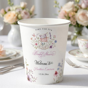 Time for Tea Elegant Teacup Purple Watercolor Paper Cups