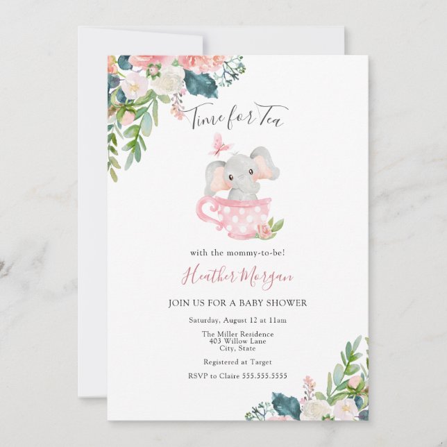 Time for Tea Elephant Baby Shower Invitation (Front)